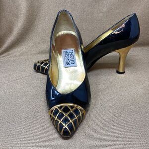 Vintage Timothy Hitsman Patent Leather Gold Heels